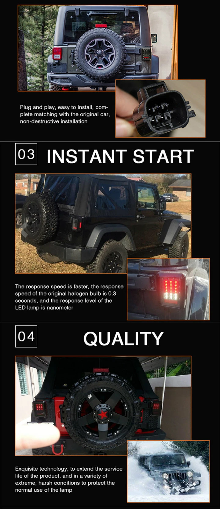 IP68 12V Rear Multifunction LED Tail Light for Jeep Turn Signal Stop Parking Light