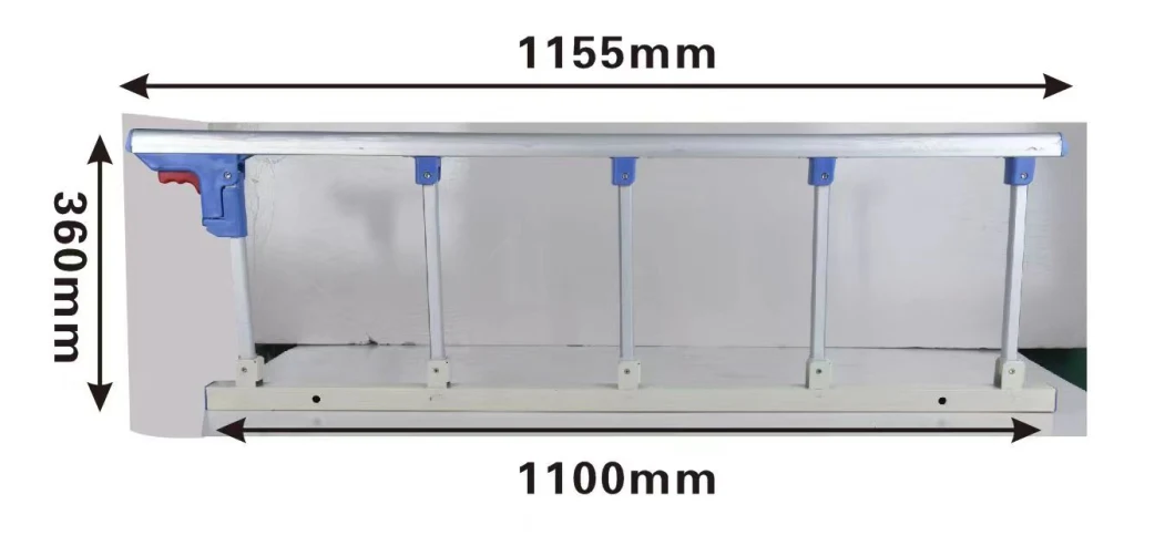 Medical Hospital Patient Bed Side Straight Guard Rail with 5 Grab Bars